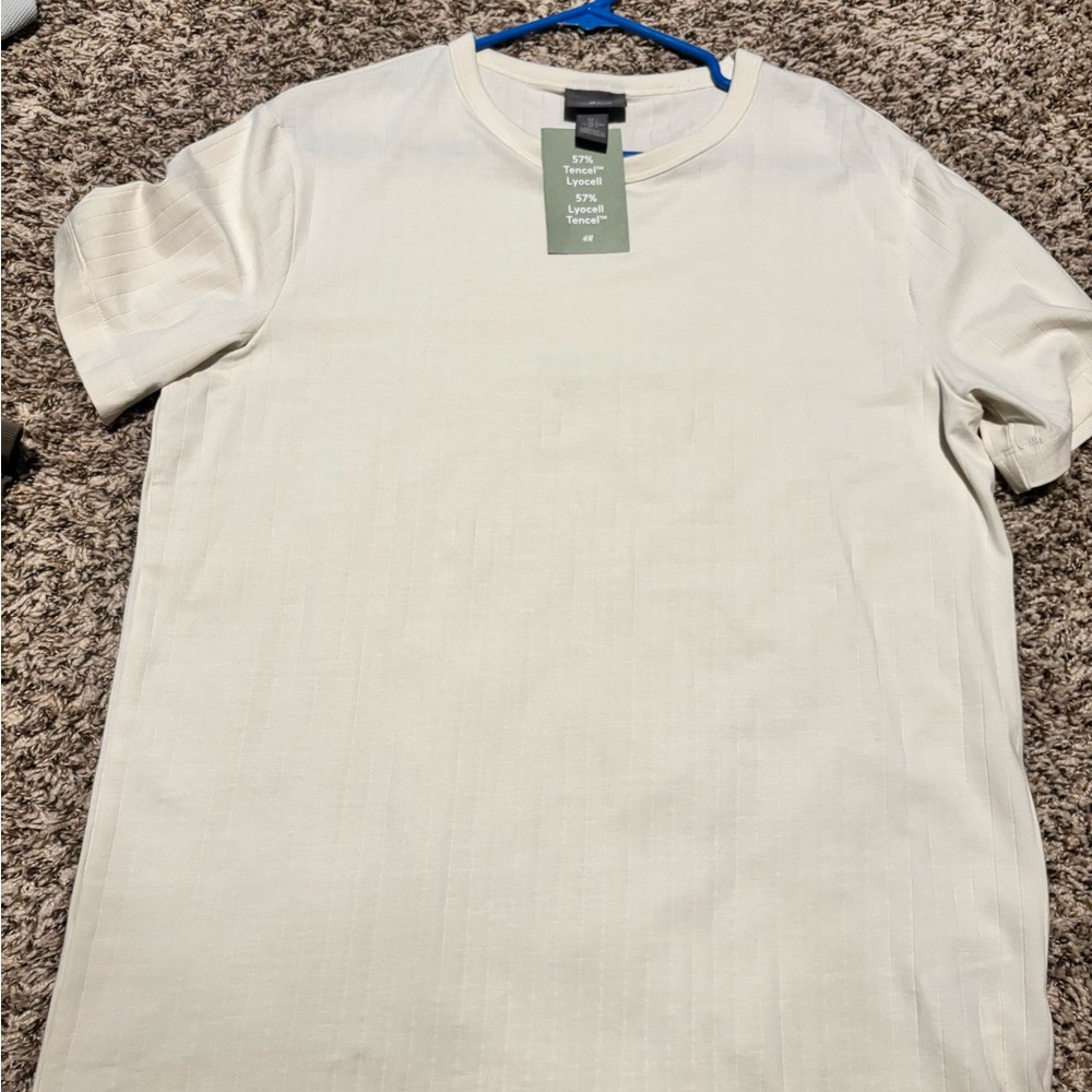 H&M Ribbed TENCEL™ Lyocell Short Sleeve Top – Ivory – Size Large – NWT